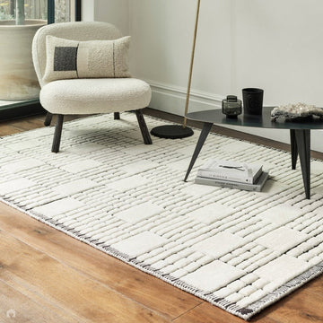 Empire Modern Geometric Grid Hand-Woven Textured Hi-Low Wool Cream/Black Rug-Asiatic Carpets-Rug Love - The Most Loved Rug Store